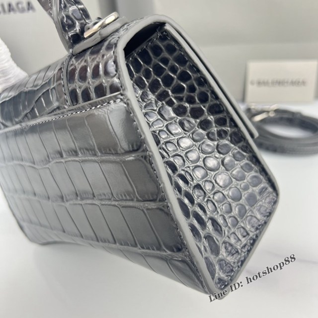 Balenciaga專櫃爆款碳灰鱷魚紋銀扣手提女包 巴黎世家原廠xs號Hourglass沙漏包 款號：8896 fyj1186